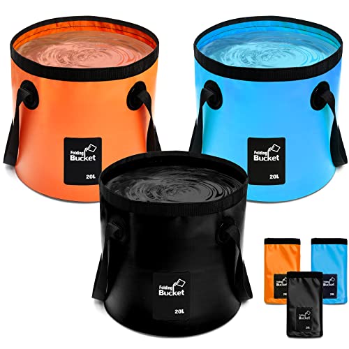 3 Pcs 5 Gallon Collapsible Bucket with Handle,Blue, Orange, Black - Image 2