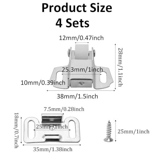 4 Sets Spring Roller Catch Latch with Screws, Roller Wheel - Image 3