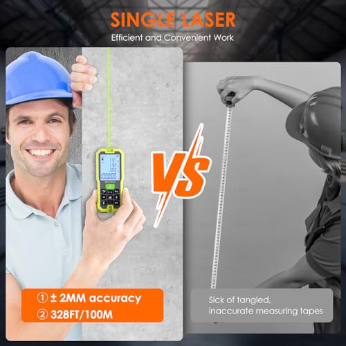 Green Laser Measure, 328 Ft Range, ±2mm Accuracy, 2 Bubble Levels - Image 6