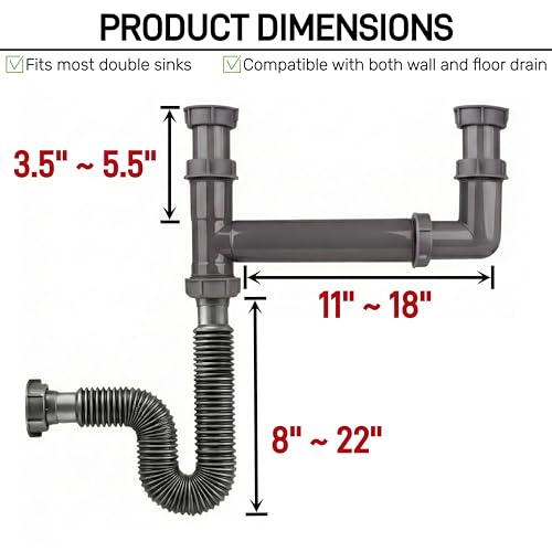 Double Bowl Kitchen Sink Drain Kit – End Outlet Waste - Image 3