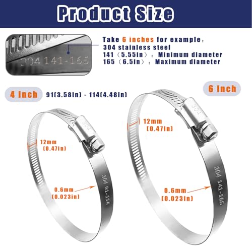 6PCS Adjustable Stainless Steel Duct Clamps - 6 Inch & 4 Inch - Image 3