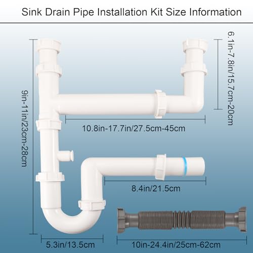 Universal 1-1/2" Kitchen Sink Drain Kit, Space-Saving - Image 3