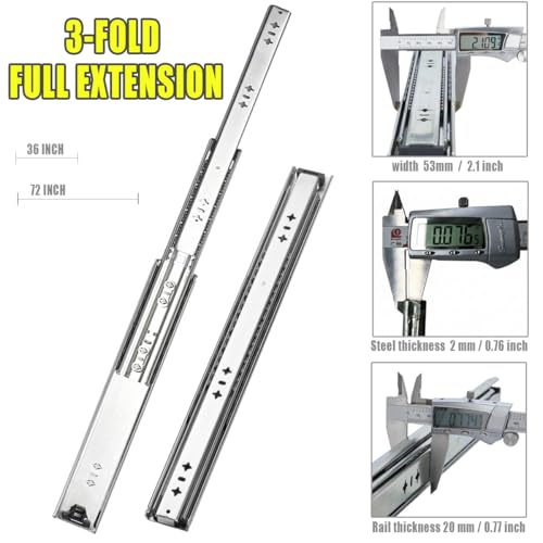 Heavy Duty 36" Drawer Slides, Full Extension Ball Bearing, 300LB - Image 4