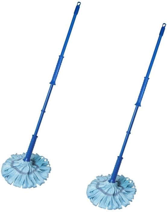 Superio String Cotton Mop for Hardwood Floors, Self-Wringing, Heavy-Duty Commercial/Industrial Use with Aluminum Handle – Blue, 2 Pack