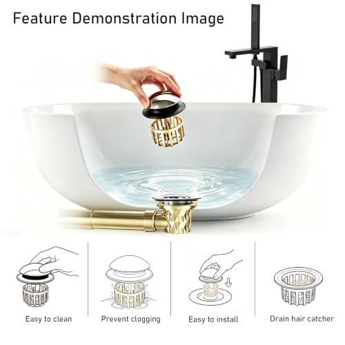 Tub Drain and Overflow Kit, Pop-Up Stopper with Hair Catcher - Image 3