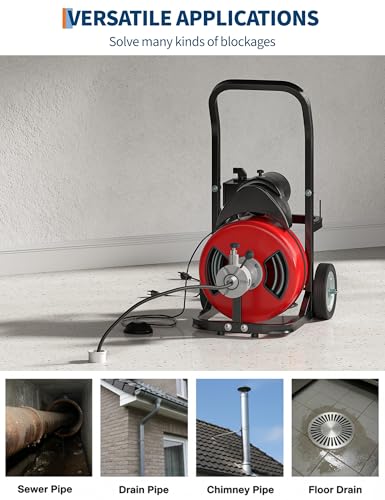 370W Electric Drain Cleaning Machine, 100FT x 1/2" Sewer Snake - Image 5