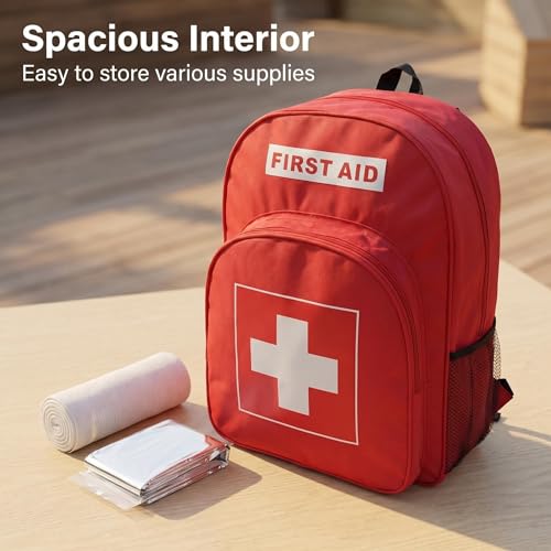 Red First Aid Backpack Empty Emergency Medical Bag Rescue - Image 8