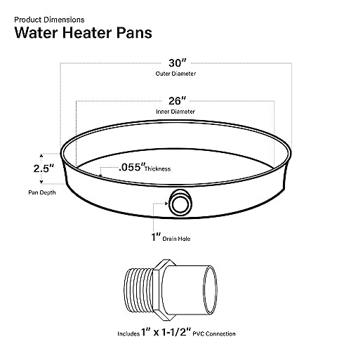 Everflow PWHP28 Plastic Water Heater Drain Pan with 1 in. - Image 4