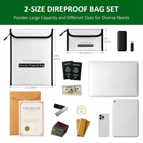 2 Size Fireproof Waterproof Document Money Bag, Important File - Image 3