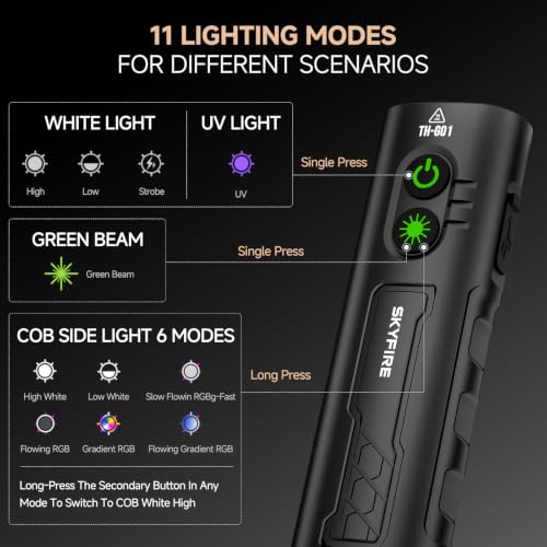 SKYFIRE EDC Magnetic Rechargeable Flashlight with UV Light & - Image 4