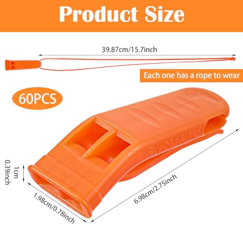 60 Pack Emergency Whistles with Lanyard | 120dB Loud - Image 3