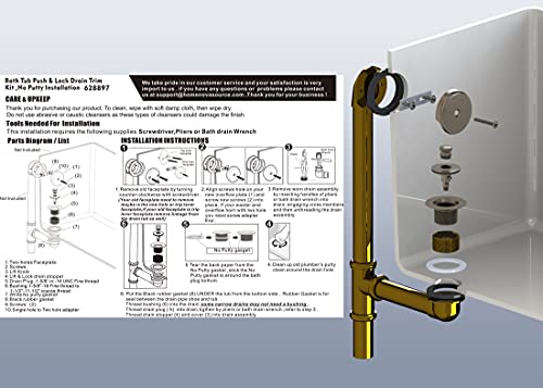 Push & Lock Bathtub Drain Conversion Kit,Chrome Plated - Image 7