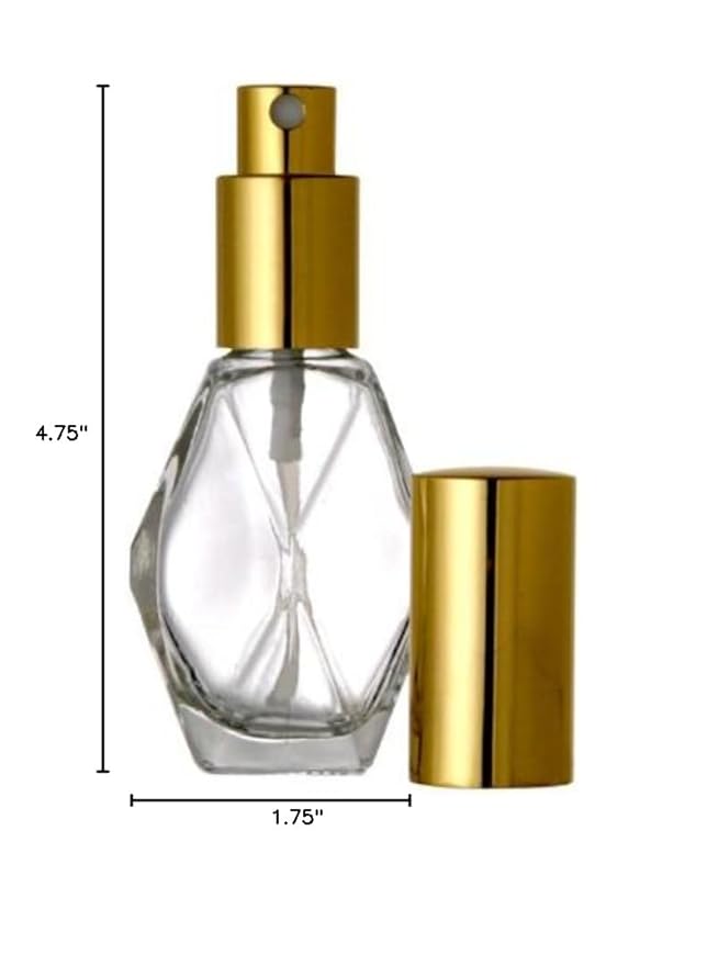 Diamond Spray Bottle. Fine Mist Perfume Cologne Atomizer for Essential Oil Aromatherapy Perfume Cologne Refillable (1 oz. 12 Bottles, Gold)