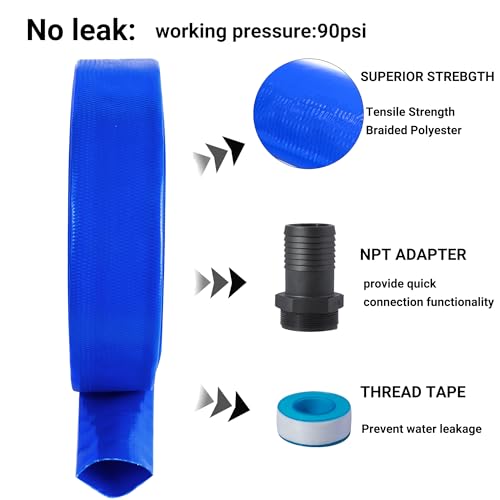 2" (Flat 3.4’’ width) x 100 FT Pool Backwash Hose Kit with Male - Image 5