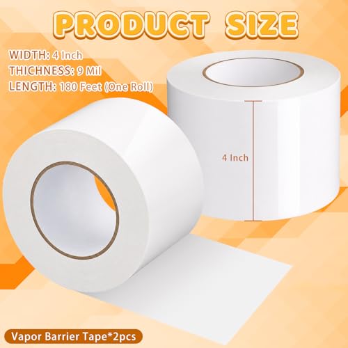 2 Roll Vapor Barrier Tape 4" x 180 ft (Each), 9 Mil Polyethylene - Image 3