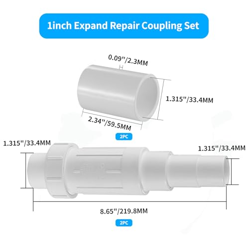 LESSO 1 inch PVC Pipe Repair Coupling Kit, SCH40 White, 2 Sets - Image 3