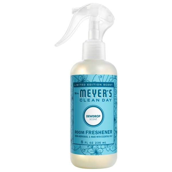 Mrs. MEYER'S Clean Day Dewdrop Scent Variety Pack, 1 Room Freshener 8 Fl Oz, 1 Liquid Dish Soap 16 Fl Oz, 1 Liquid Hand Soap 12.5 Fl Oz, 1 Multi-surface Cleaner 16 Fl Oz, Dewdrop, 1 CT