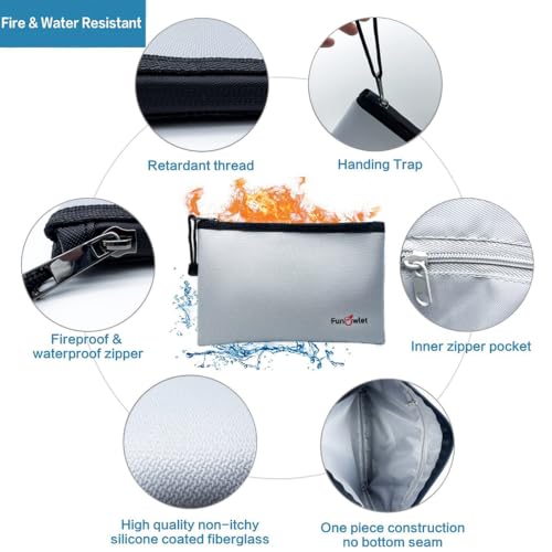 Fireproof Waterproof Money Document Bag, 2Pack Safe Pouch Gray - Image 4