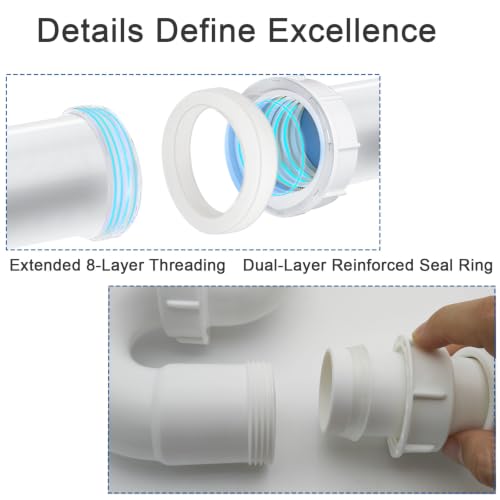 White 1 1/4" and 1-1/2" P-Trap Plumbing Kit with Threaded - Image 4