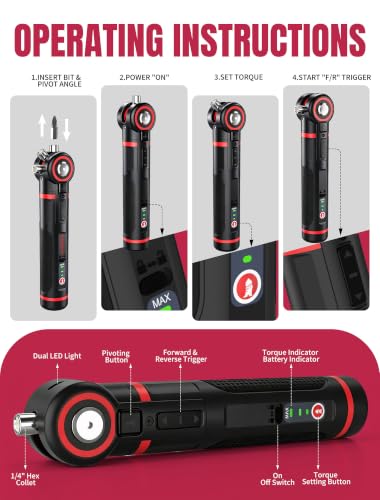 Electric Screwdriver with Pivoting Head 3-Positions | Hand Tools - Image 7