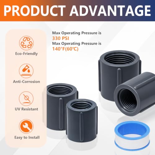 10PCS 1/2" PVC Gray Double Female Thread Coupling Adapter - Image 5