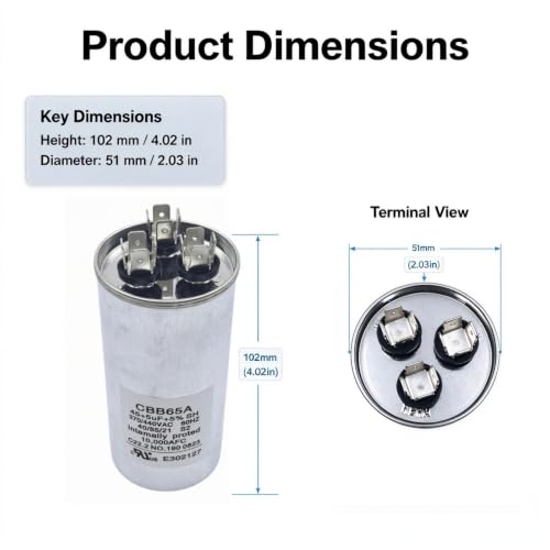 45+5 µF 45/5 MFD ±6% 370V/440VAC CBB65 Dual Run Circular Start - Image 3