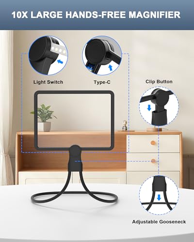 10X Large Rechargeable HandsFree Magnifying Glass with Light - Image 5
