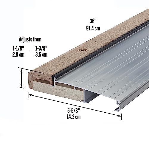 MD Building Adjustable Aluminum & Hardwood Threshold, Silver - Image 3