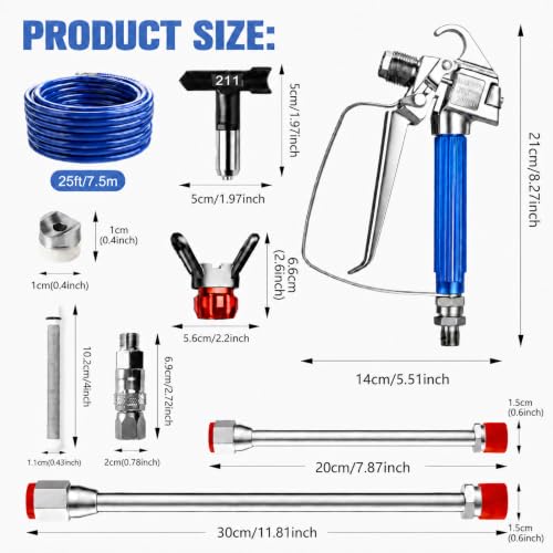 Airless Paint Sprayer Gun Kit, 3600 PSI, 25 ft Hose, 14PCS - Image 3