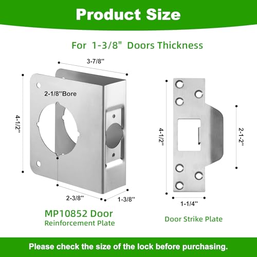 1 Pack MP10852 Door Reinforcement Plate & Strike Plate for 1-3/8" - Image 3