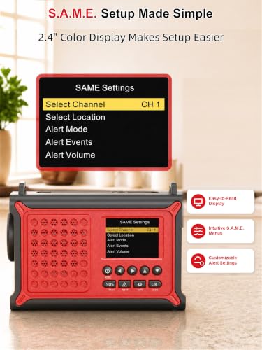 Mesqool S.A.M.E. NOAA Weather Alert Radio with Solar & Hand Crank - Image 4