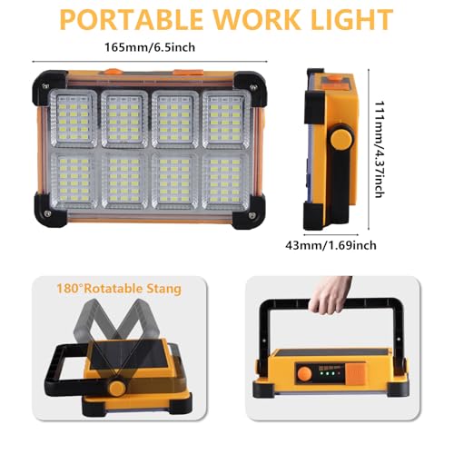 YXQUA 120W Solar Rechargeable Work Light, 144 LED 10000LM, IP65 - Image 3
