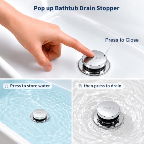Tip-Toe Bathtub Drain Stopper Kit with Drain Adapter, Chrome - Image 4