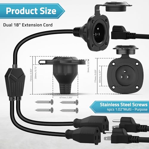 PAULINN 15 Amp 125V AC Power Inlet Port Plug W/Integrated - Image 5