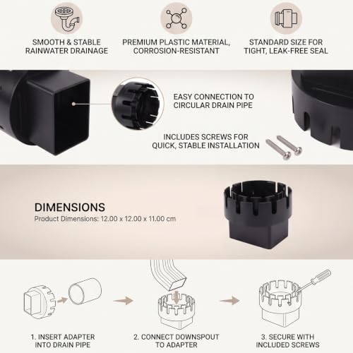 Rain Gutter Downspout Adapter 3x4 Inch Black Plastic Drain - Image 4