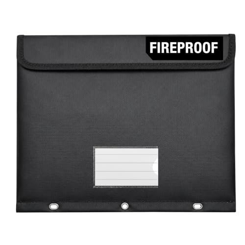 Fireproof 3 Ring Binder Pocket, Document Bag Side Loading, Black - Image 2