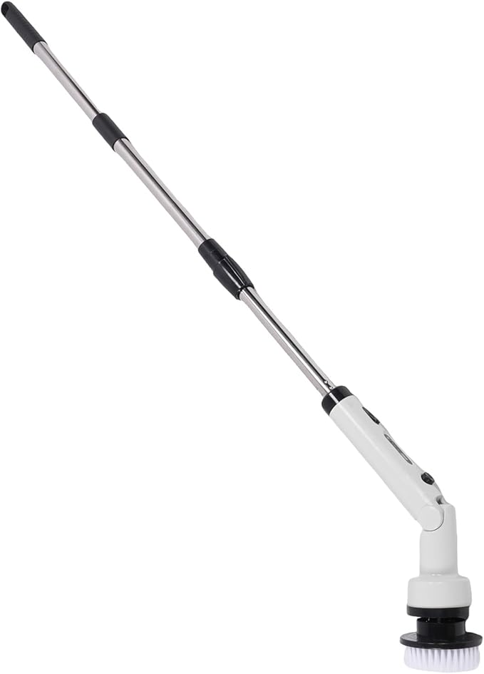 Brrnoo Electric Cleaning Brush, Cordless Scrubber with 3 Power Levels and Replaceable Brush Heads, for Bathroom Kitchen Car Deep Cleaning (White)