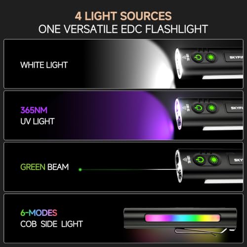 SKYFIRE EDC Magnetic Rechargeable Flashlight with UV Light & - Image 3