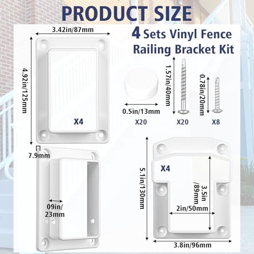 Beeveer 4 Sets Vinyl Fence Railing Bracket Kit with Screws - Image 3