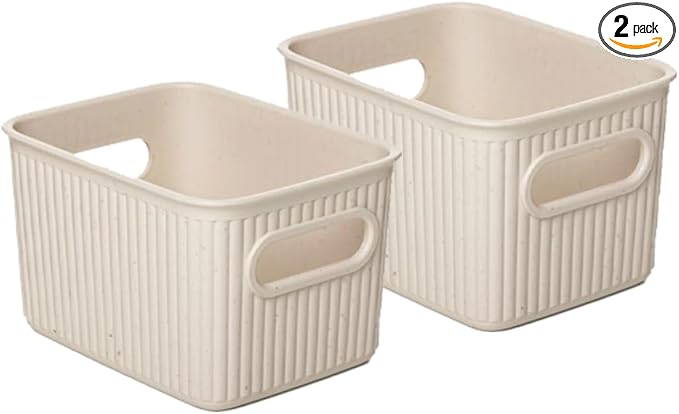 Superio Eco-Friendly Decorative Plastic Basket Open Home Storage Bins Organizer Baskets, Small (2 Pack) Container Boxes for Organizing Closet Storage Bins for Shelves Drawer Shelf 1.5 Liter