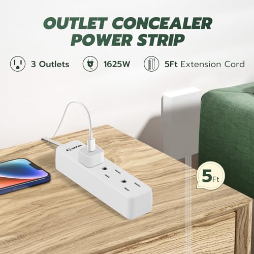 Saker Outlet Cover with Flat Extension Cord, 3-Outlet Extender - Image 4