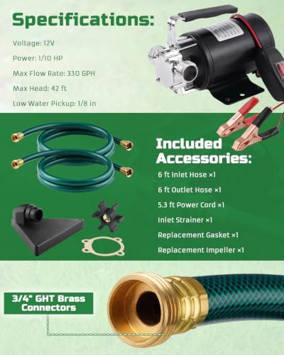 1/10HP Water Transfer Pump, Electric Utility Pump w/ 2x 6ft - Image 8