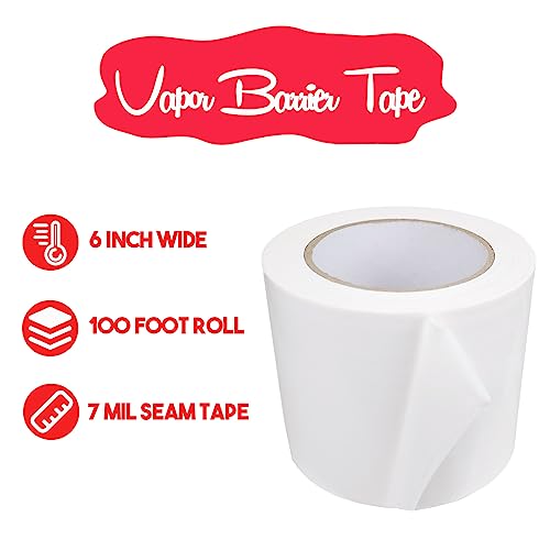 Vapor Barrier Tape, White Vinyl Tenacious Caulk Tape, 6'' X 100FT - Image 3