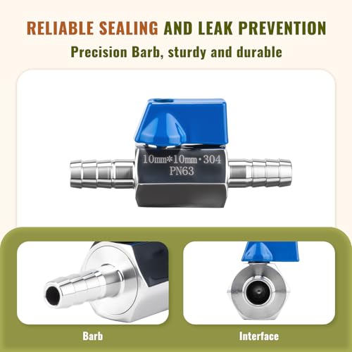 2 Pack 1/4" Hose ID Barb Mini Ball Valve, 304 Stainless Steel - Image 4