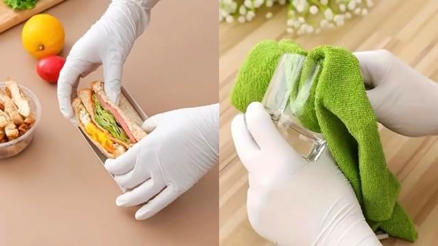 12 Inch 7.5Mil Ultra Stretch Professional White Disposable Nitrile Gloves, Cleaning, Food Safe, Kitchen, Tough & Strong