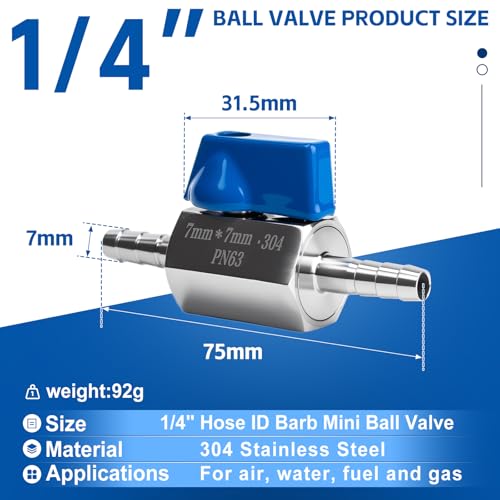 2 Pack 1/4" Hose ID Barb Mini Ball Valve, 304 Stainless Steel - Image 3
