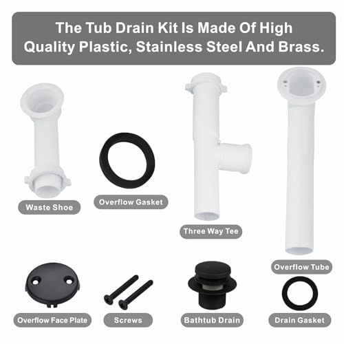 Matte Black Tub Drain Kit Bathtub Drain,Tip Toe Bath Waste - Image 7