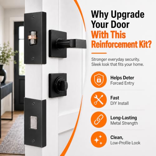 5-Piece Door Reinforcement Kit, 46" Steel Anti Kick-in Set, Black - Image 5
