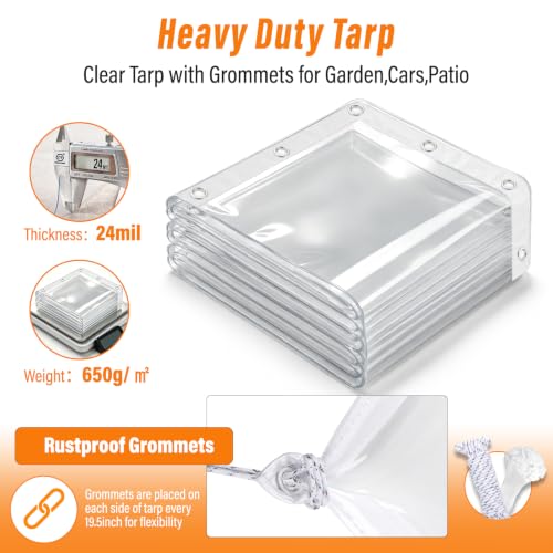 24 Mil Clear Tarps Waterproof,8x20 FT Clear Vinyl Tarp Heavy Duty - Image 4