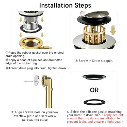 Tub Drain and Overflow Kit, Pop-Up Stopper with Hair Catcher - Image 6